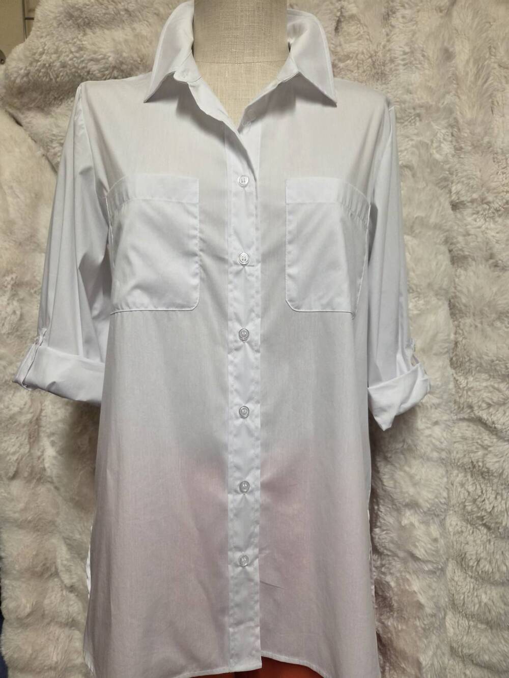 NEW RENUAR women's long sleeve button down shirt in white